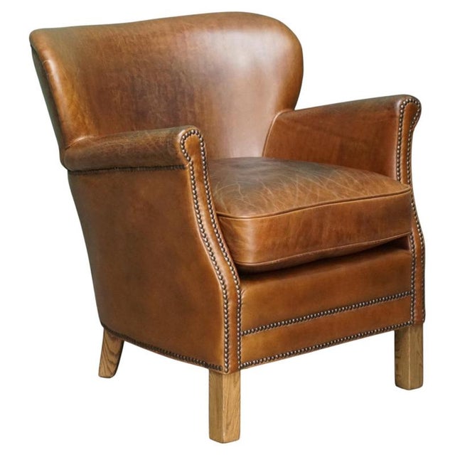 Handmade Cigar Brown Leather Club Chair For Sale - Image 16 of 16
