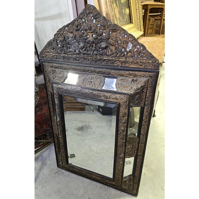 Metal Antique Napoleon III Mirror in Repoussé and Patinated Copper For Sale - Image 7 of 9