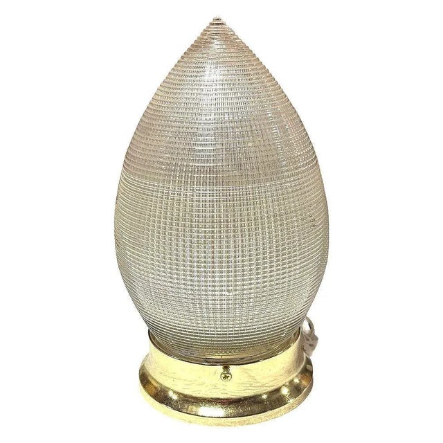 Mid-Century Modern MCM Holophane Teardrop Glass Ceiling Pendant W/ Light Brass Fitter For Sale - Image 3 of 5