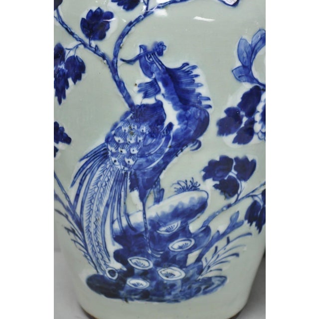 Antique Chinese Phoenix Bird Celadon Green Porcelain Covered Ginger Jar - Pair For Sale - Image 4 of 18