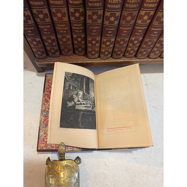 Antique 24 Book Set of 'Complete Works of George Eliot' in Leather-Bound Volumes - By Harper & Brothers For Sale - Image 10 of 15