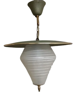 Mid-Century German Ceiling Lamp in Lantern Shape with Green-Painted Metal Parts, 1950s