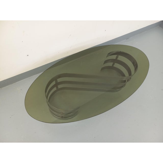 Vintage Oval Coffee Table in Smoked Glass and Chrome Metal from the 1970s For Sale - Image 6 of 17