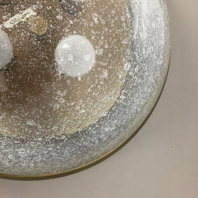 Bubble Ice Glass and Brass Ceiling Light from Hillebrand Leuchten, Germany, 1970s For Sale - Image 9 of 16