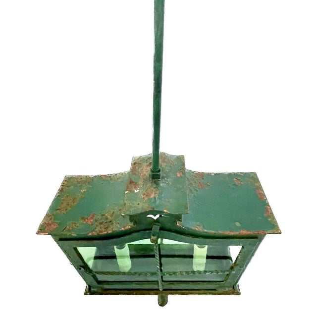 Metal Pair of Antique French Green Lantern Pendants For Sale - Image 7 of 12
