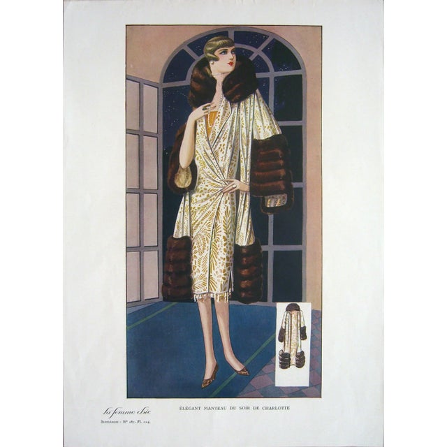This is a vintage fashion illustration, print. The piece was made circa 1920. La Femme Chic 187 Elegant Manteau Du Soir De...