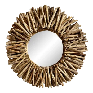 Vintage Driftwood Round Sun Wall Mirror