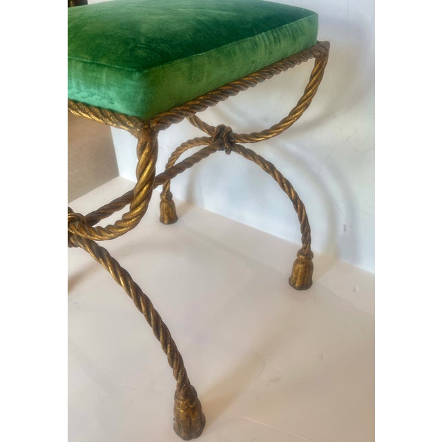 1950s Italian Hollywood Regency Rope & Tassel Gilt Metal Stool For Sale - Image 9 of 17