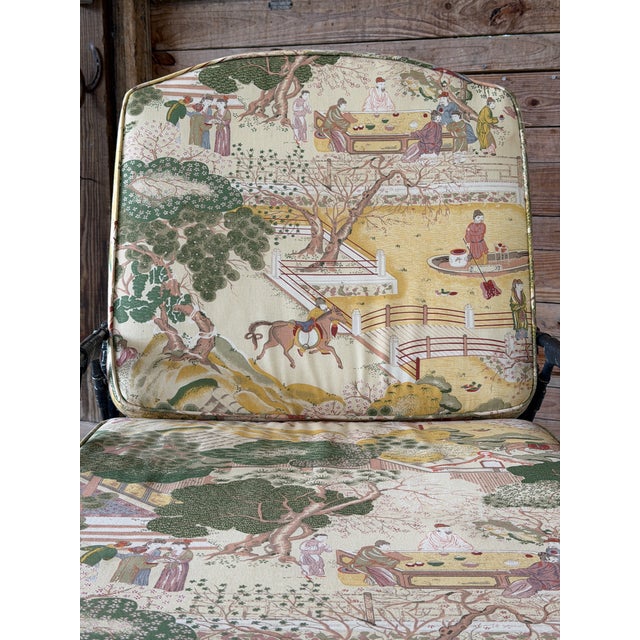 Ink Blue Vintage Coastal Chinoiserie Faux Bamboo Aluminum Chaise Lounge For Sale - Image 8 of 12