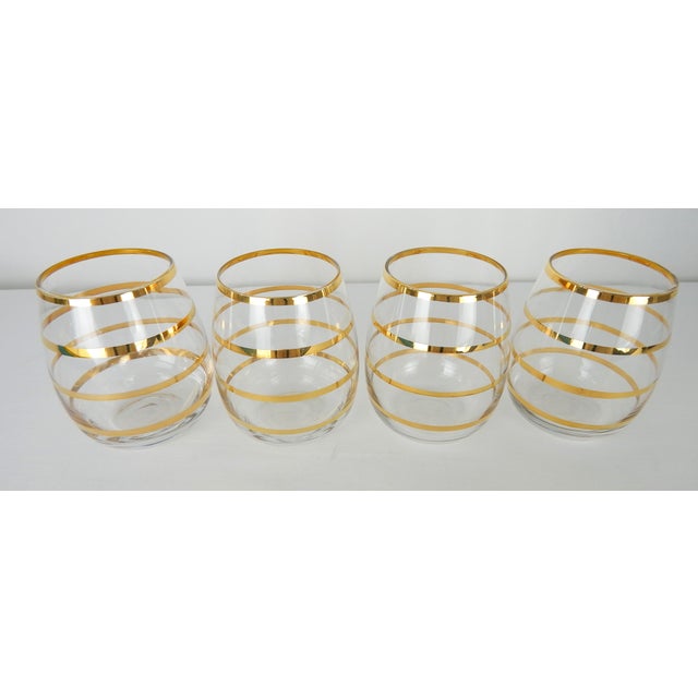 Mid-Century Modern Vintage Striped Gold Lowballs- Set of 4 For Sale - Image 3 of 11
