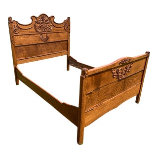 Hand Carved Oak Antique Bed Frame For Sale