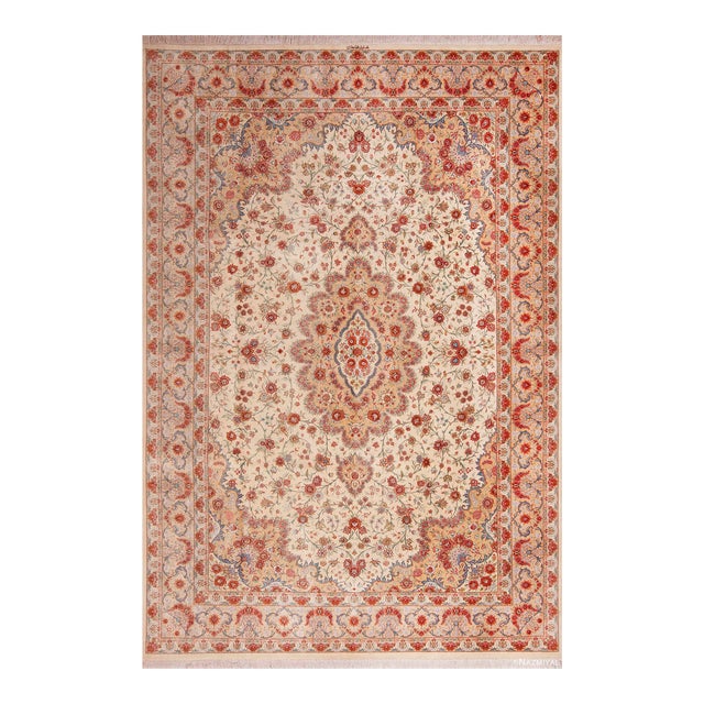 1950s Fine Floral Room Vintage Persian Silk Qum Rug For Sale