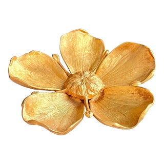 Mid 20th Century Gucci Inspired Gold Tone Lotus Flower Ashtray For Sale