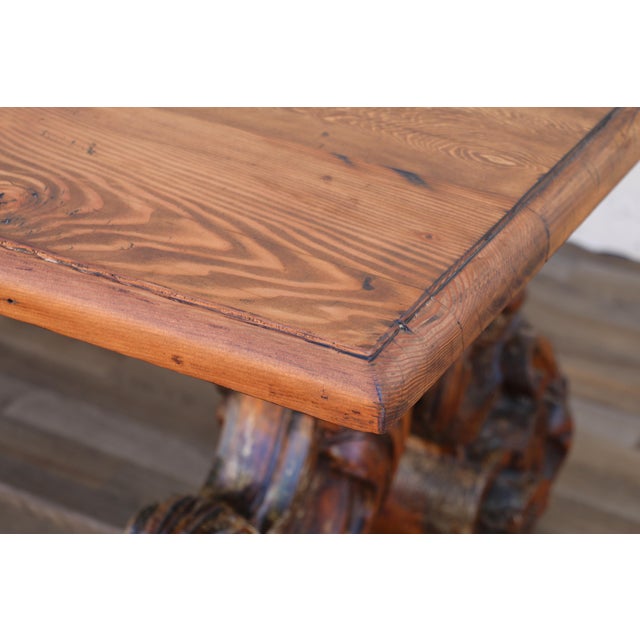 Wood Vintage 1980s Custom French Style Solid Cedar Dining Table With Ornately Carved Pedestal Bases For Sale - Image 7 of 18
