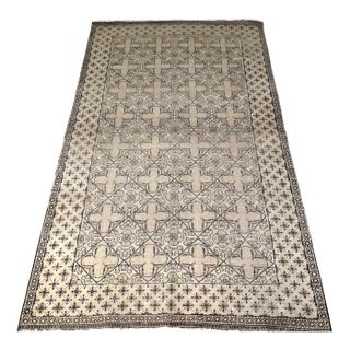 Vintage Turkish Rug: Beige & Dark Brown Geometric Wool Rug | 4'x7' For Sale