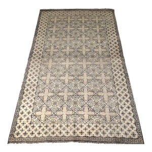 Vintage Turkish Rug: Beige & Dark Brown Geometric Wool Rug | 4'x7'