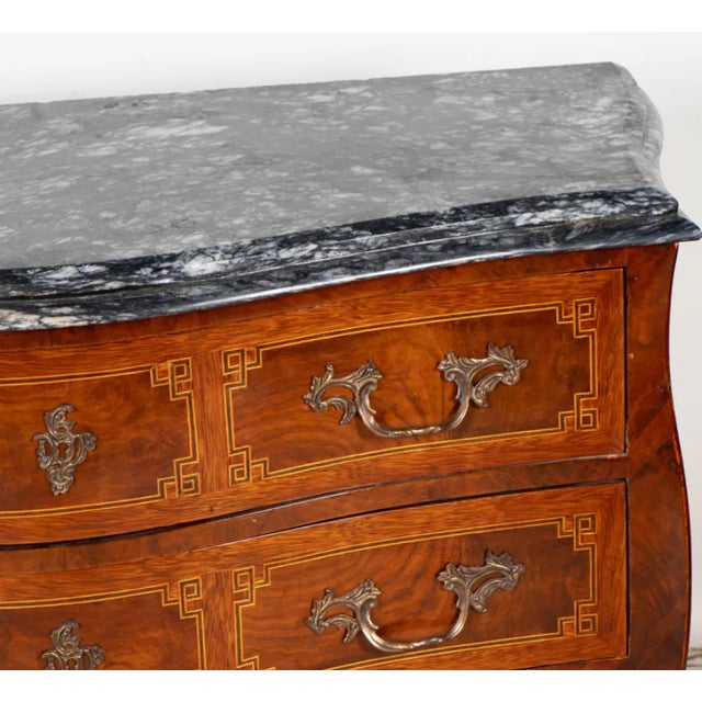 Art Nouveau A Louis XV-Style Marble-Top Commode Dresser With Exquisite Greek Key Inlay For Sale - Image 3 of 8