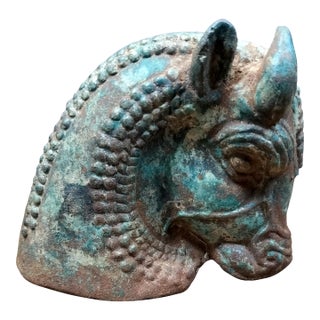 Early 20th Century Stylized Cast Iron Bulls Head For Sale