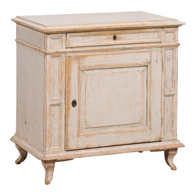 1880s Swedish Neutral Grey Painted Small Cabinet with Single Drawer over Door For Sale