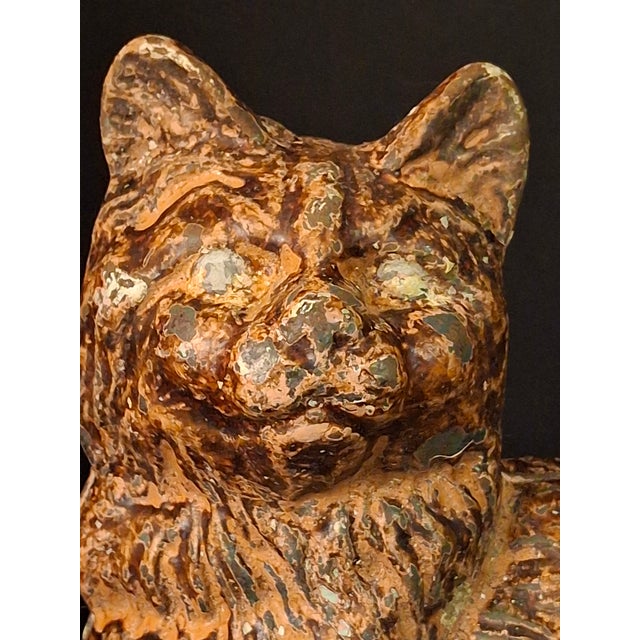 Antique Cast Iron Seated Cat Doorstop Vintage Orange Painted Feline Figure 4lb For Sale - Image 4 of 18
