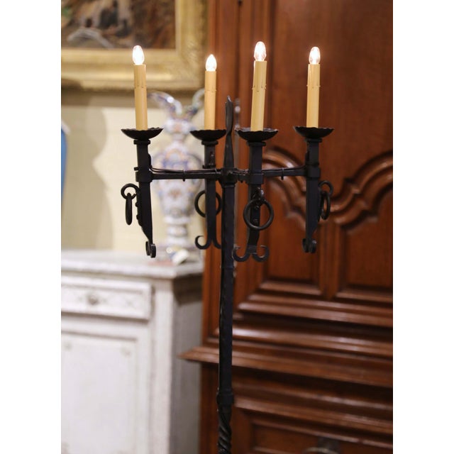 Gothic Early 20th Century French Gothic Forged Iron Four-Light Floor Lamp For Sale - Image 3 of 13