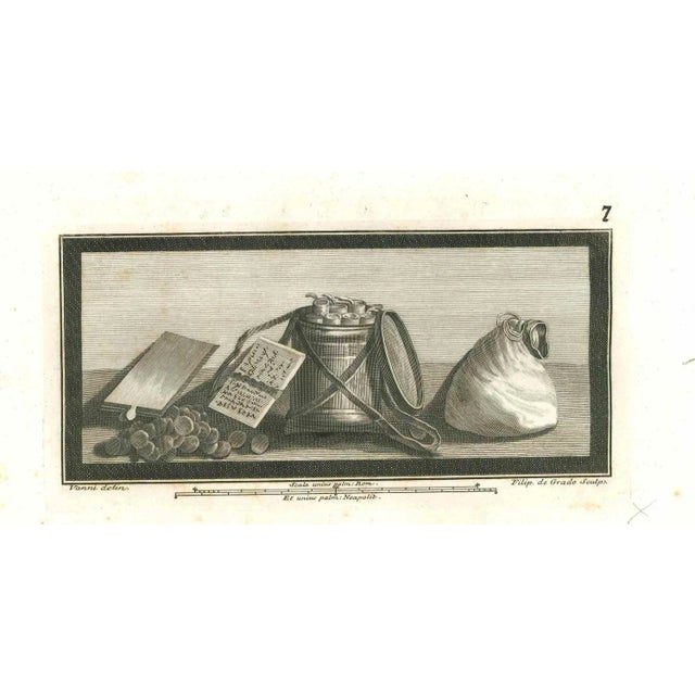 Ancient roman still life, from the series "antiquities of herculaneum", is an original etching on paper realized by...