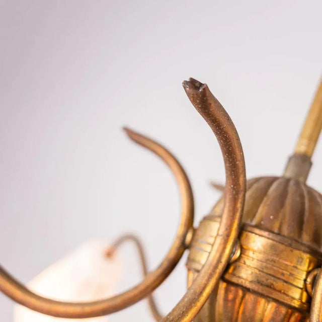 Metal Brass & Glass 6-Light Pendant Lamp, 1950s For Sale - Image 7 of 9