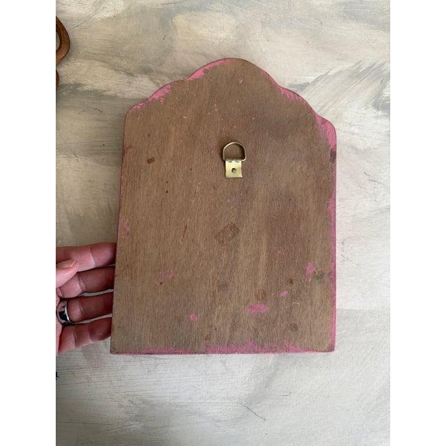 Vintage Folk Art Painted Wood Mirror Hand Painted Floral Motif 9.5 Inch Wall Mirror For Sale - Image 10 of 11