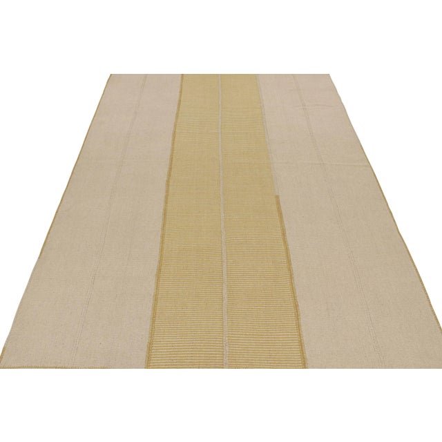 Contemporary Rug & Kilim’s Contemporary Kilim in Beige and Gold Stripes For Sale - Image 3 of 7