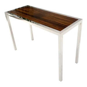 Chrome Base Rosewood Top Mid-Century Modern Console Sofa Table