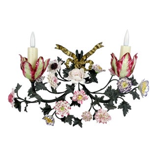 19th-Century Wall Sconce, Enhanced With Porcelain Flowers by Didier Gardillou For Sale