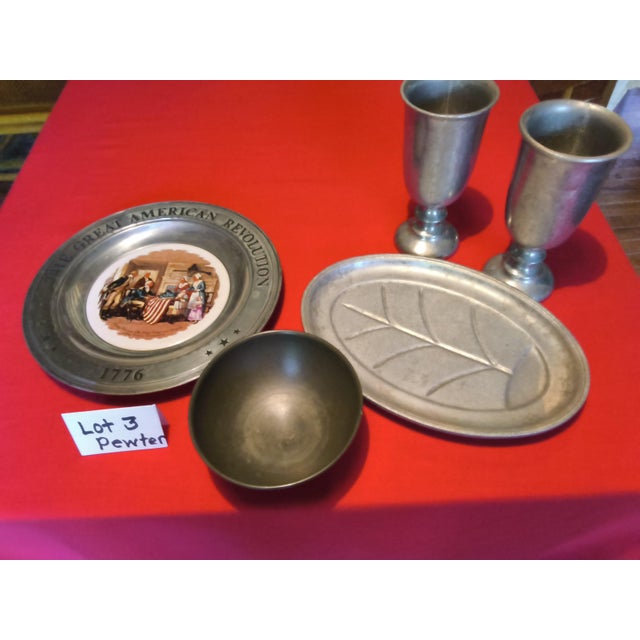 1970s Vintage American 250th Birthday Celebration Tableware and Decorations; Leo Ward Blue Glasses, Pewter, Flags, Eagles and Red, White and Blue Decor For Sale - Image 5 of 18
