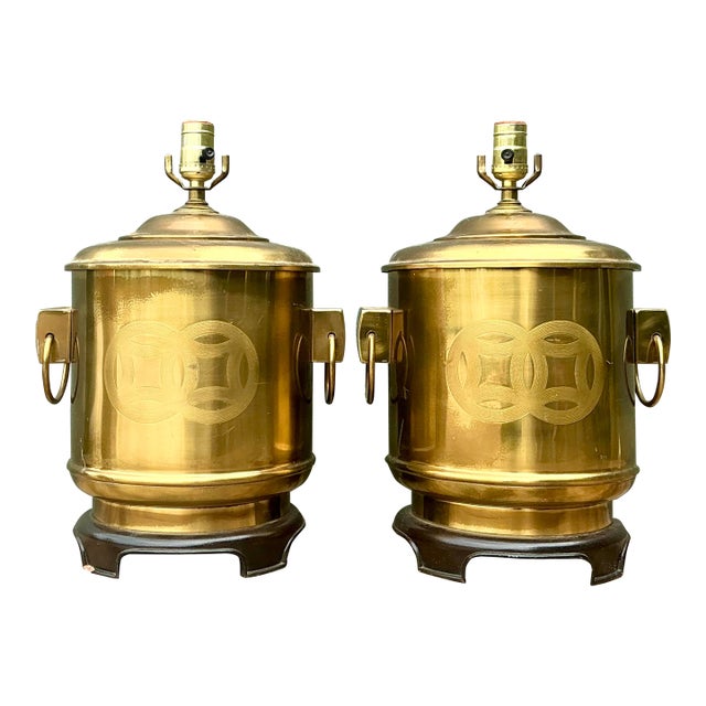 Vintage Brass Medallion Ring Lamps - A Pair For Sale