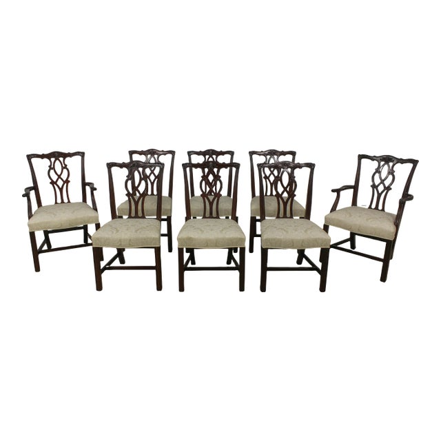 Set of 8 Kindel Oxford Mahogany Chippendale Dining Room Chairs For Sale