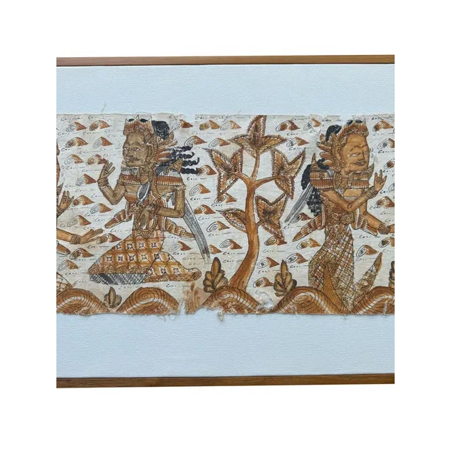 Bali Hindu Textile Framed 'Kamasan' Painting, Indonesia C. 1950 For Sale - Image 14 of 14