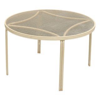 Mid Century Modern Round Aluminum Glass Top Patio Dining Table For Sale