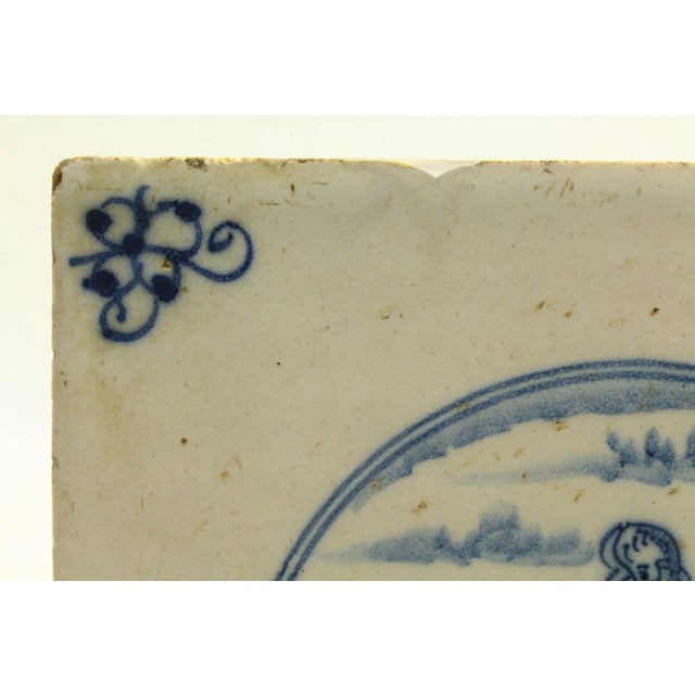 Mid 18th Century Antique Dutch Delft Blue & White Tile Pastoral Landscape W Shepherdess For Sale - Image 5 of 12
