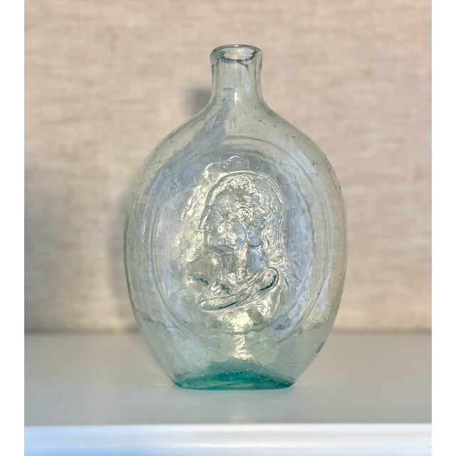 Antique Americana Aqua Glass Flask George Washington Zachary Taylor Circa 1848 For Sale - Image 12 of 12