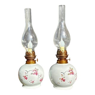 Vintage Limoges Floral Porcelain Electric Lamps - Pair For Sale