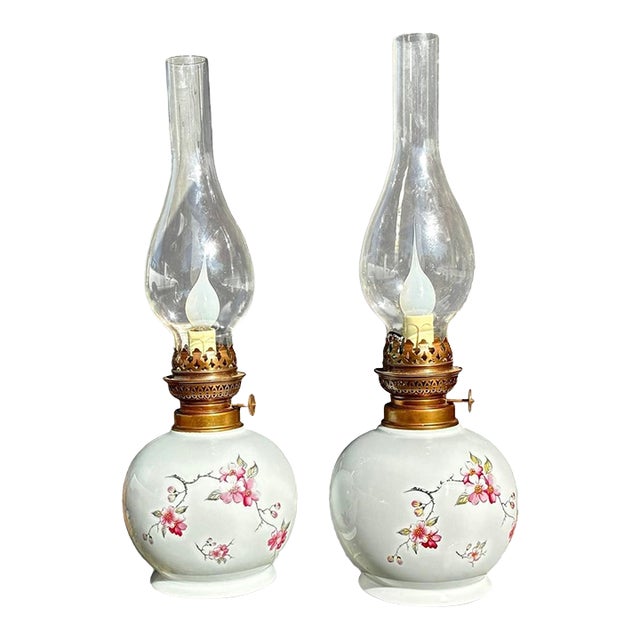 Vintage Limoges Floral Porcelain Electric Lamps - Pair For Sale