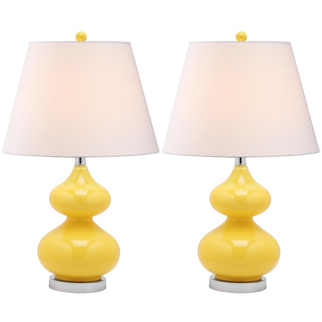 Modern 24 Inch H Double Gourd Glass Table Lamp in Yellow - a Pair For Sale - Image 3 of 8