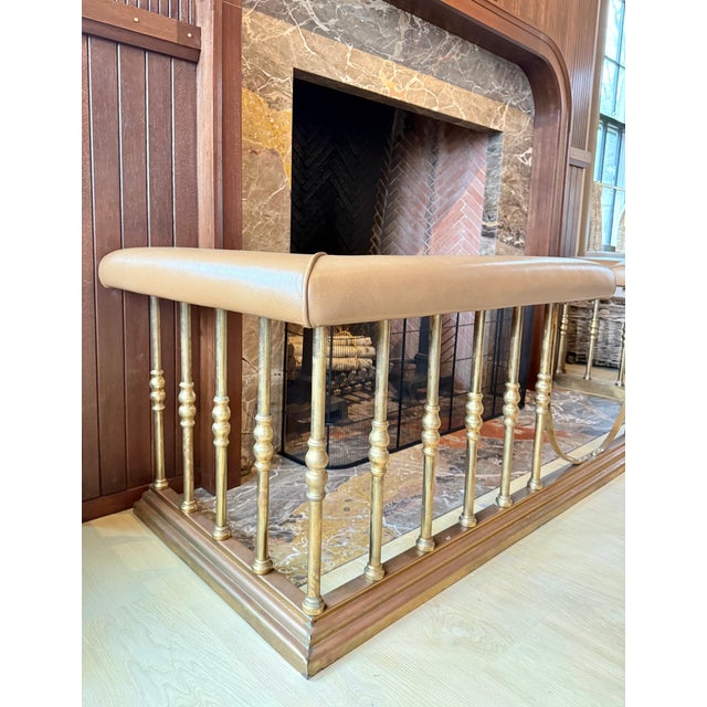 Jamb Uk Brass & Leather Fireplace Club Fender For Sale In New York - Image 6 of 12