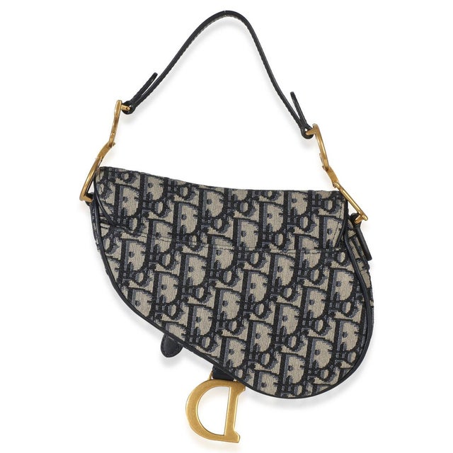 Christian Dior Navy Oblique Canvas Mini Saddle Bag For Sale - Image 4 of 8