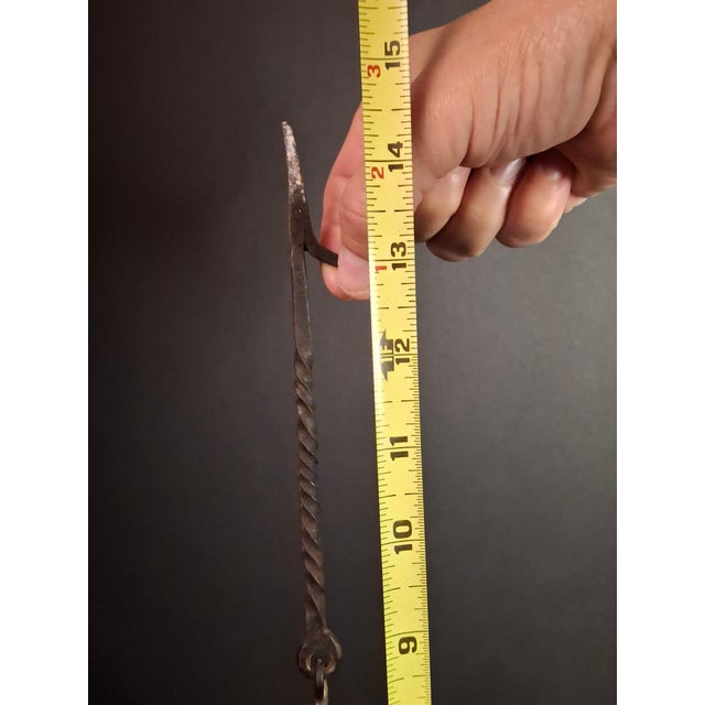 Large Antique Colonial Tin Betty Lamp Wrought Iron Twist Hook Wick Pick C 1820 For Sale - Image 14 of 18