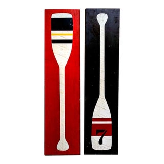 Seven Anchor Designs Custom Painted Barn Wood Canoe Paddle Signs- Pair For Sale