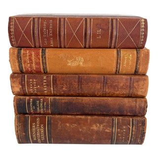 Antique Swedish Leather Bound Books - Set of 5 For Sale
