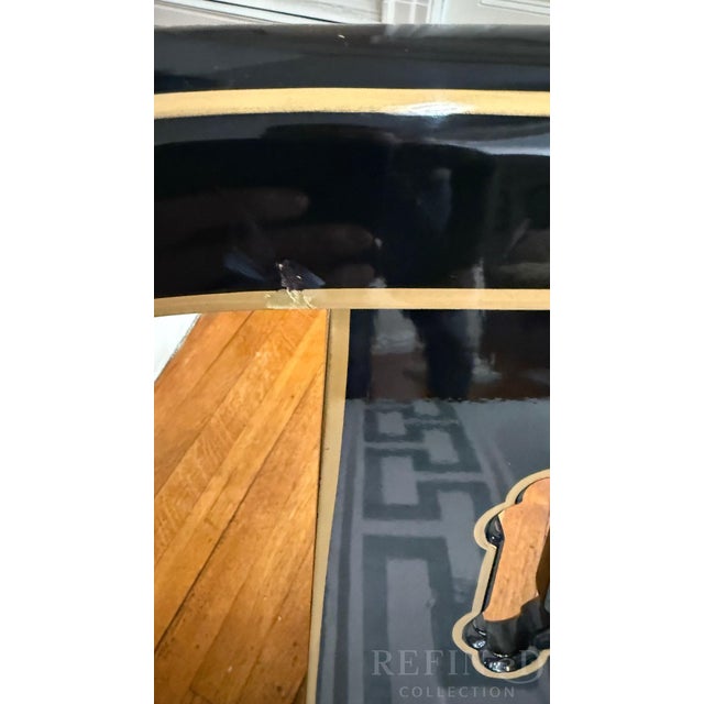 1980s Pair of James Mont–Style Black Lacquer & Brass Lounge Chairs by Century Furniture in Colefax & Fowler Silk For Sale - Image 12 of 16