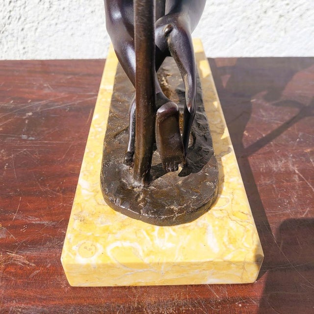 Brown 20th Century Man with Antelope in Bronze and Marble For Sale - Image 8 of 18