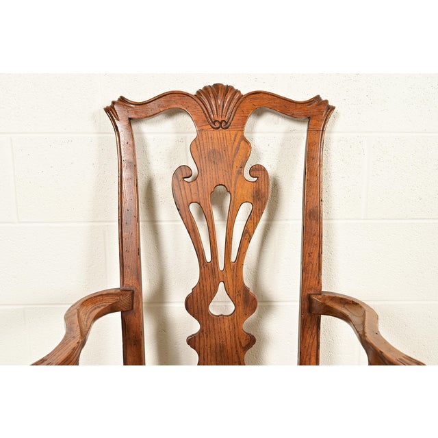 Wood Henredon Georgian Carved Solid Oak Armchairs, Pair For Sale - Image 7 of 16