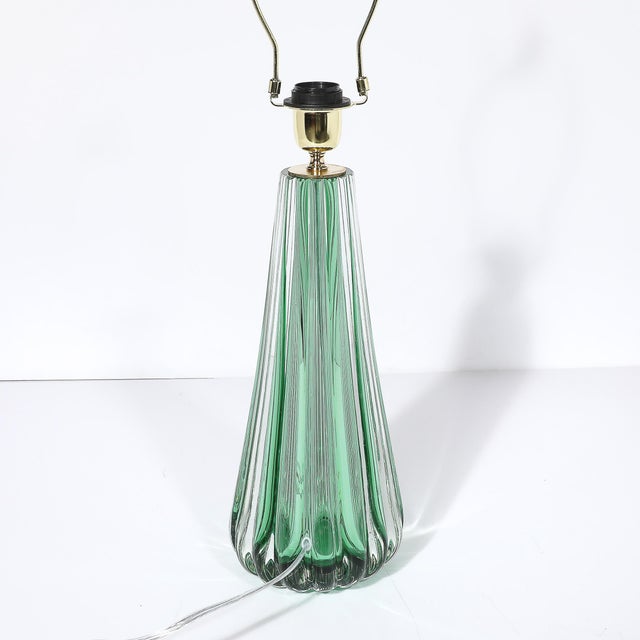 Modernist Hand-Blown Fluted Translucent Sea Green Hue Murano Glass Table Lamps For Sale In New York - Image 6 of 10